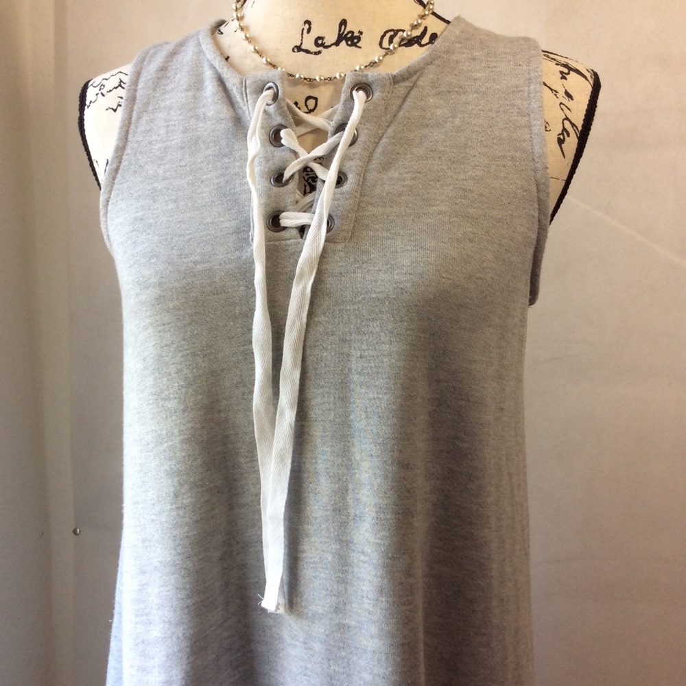 Caslon Lace Up Heathered Grey Drop Waist Dress XS